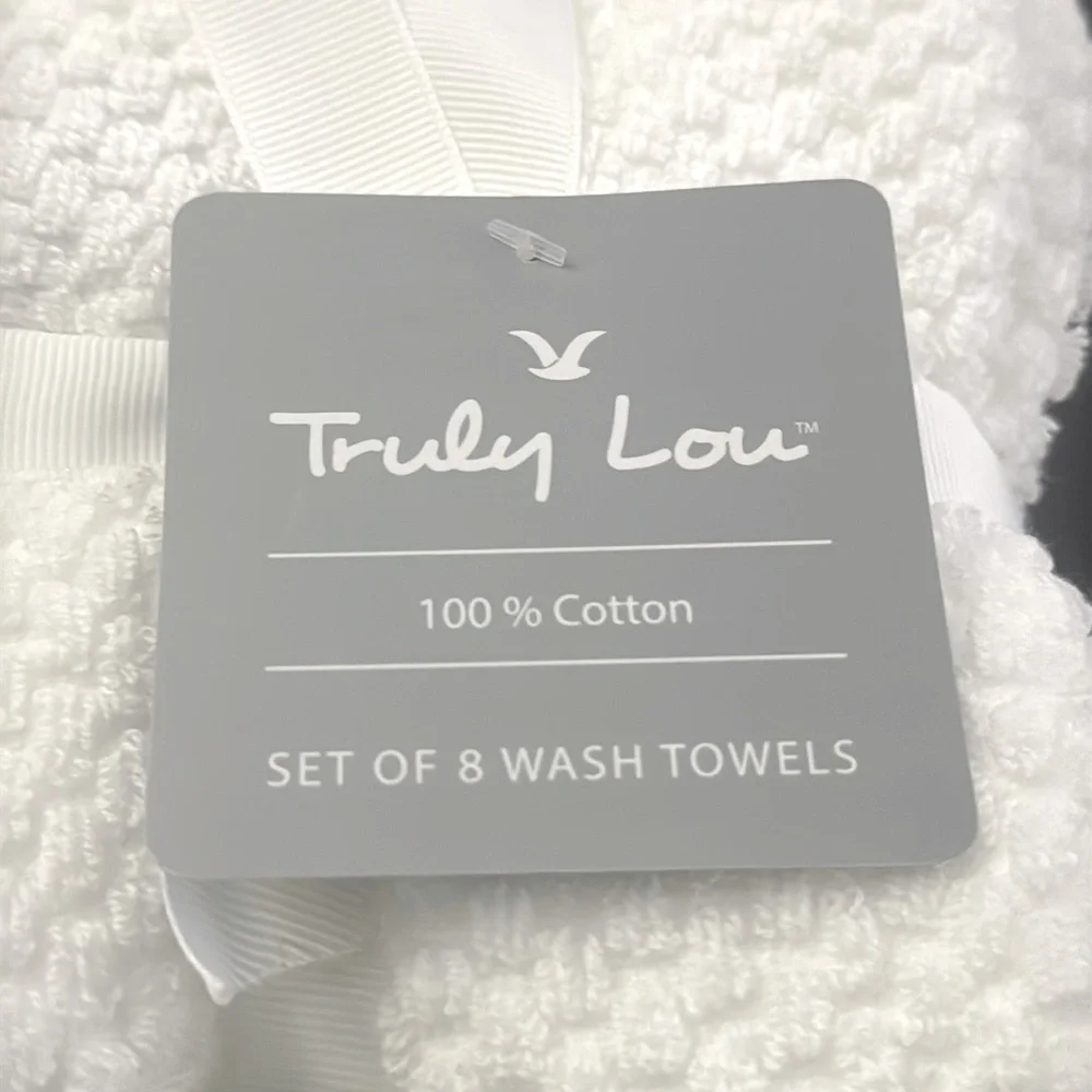 8pc TRULY LOU 100% Cotton Wash Towel Set- White
